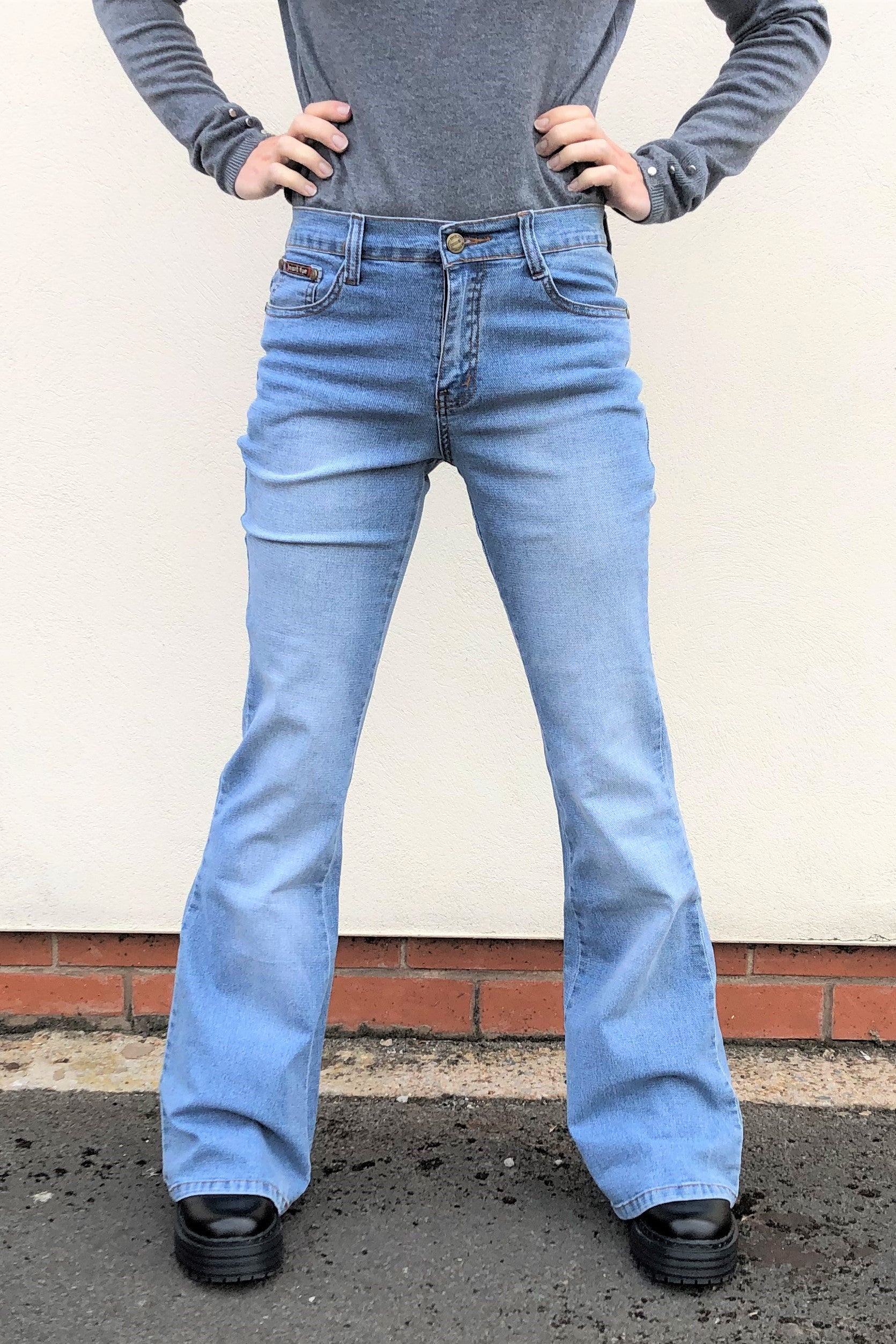 Faded Wide Flared Jeans - Light Blue – Glamour Outfitters